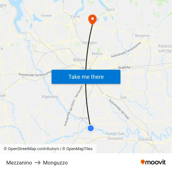 Mezzanino to Monguzzo map