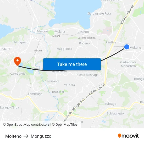 Molteno to Monguzzo map