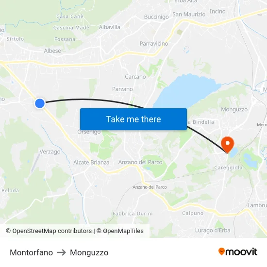 Montorfano to Monguzzo map