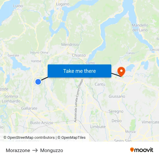 Morazzone to Monguzzo map