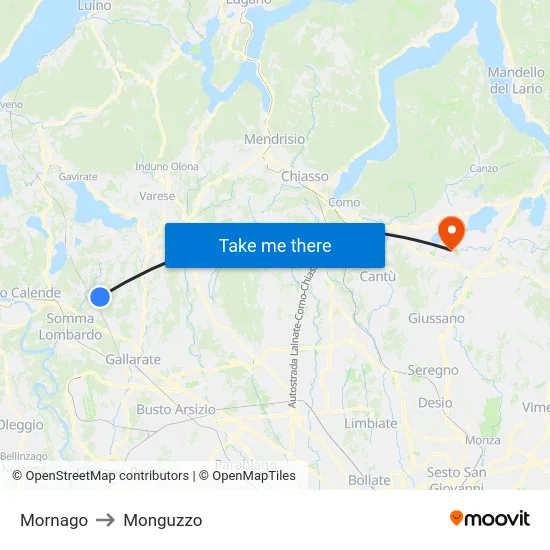 Mornago to Monguzzo map