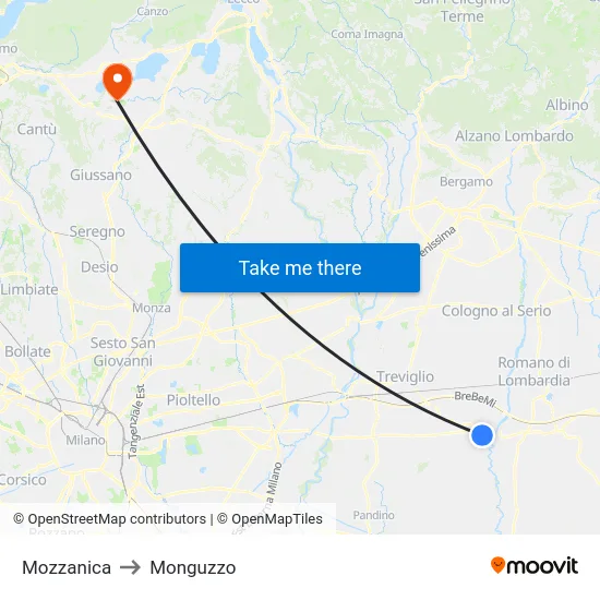 Mozzanica to Monguzzo map