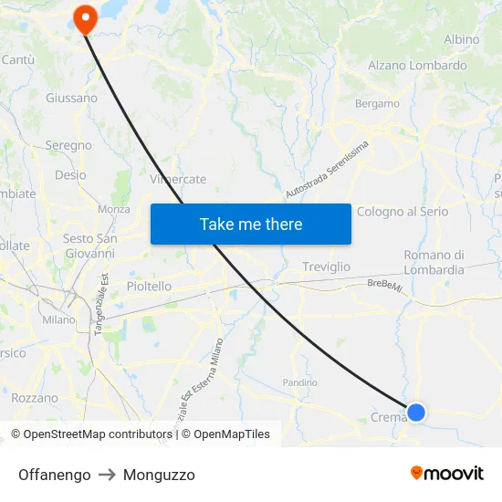Offanengo to Monguzzo map