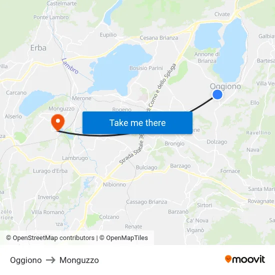 Oggiono to Monguzzo map