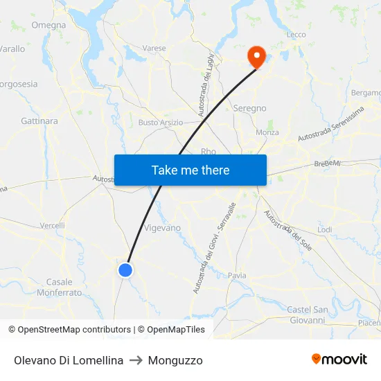 Olevano Di Lomellina to Monguzzo map