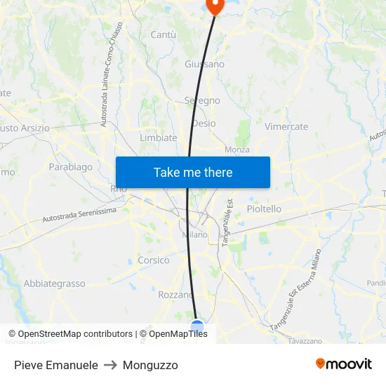Pieve Emanuele to Monguzzo map