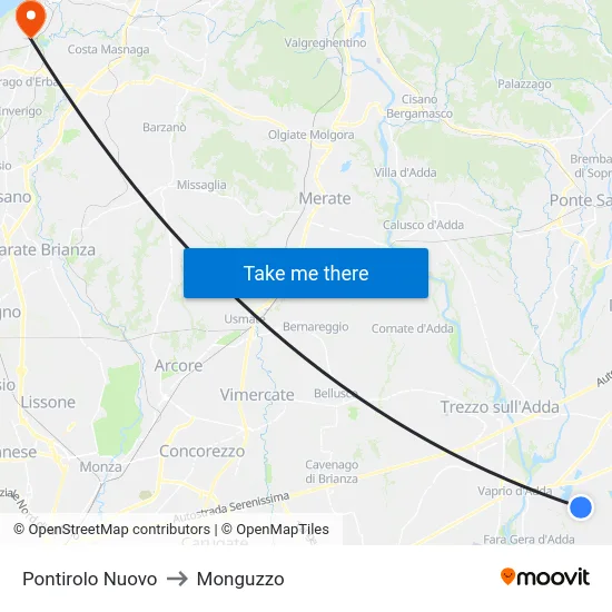 Pontirolo Nuovo to Monguzzo map