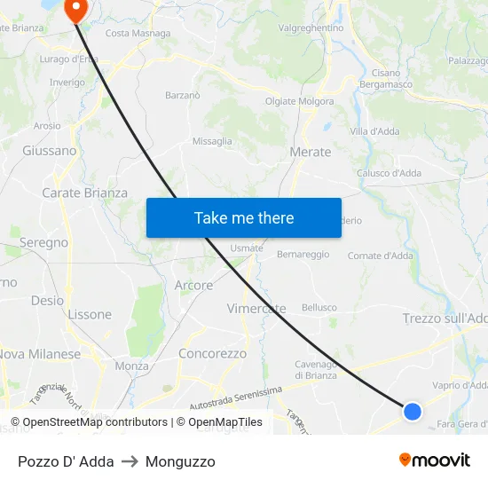 Pozzo D' Adda to Monguzzo map