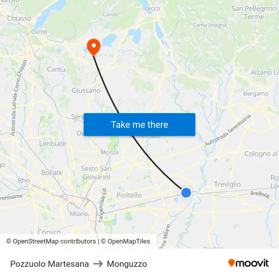 Pozzuolo Martesana to Monguzzo map