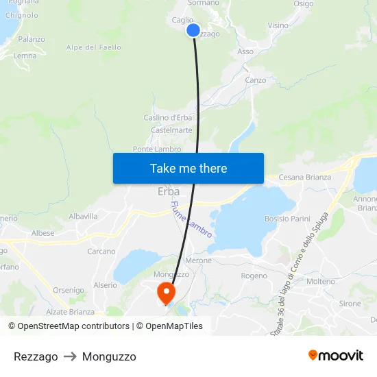 Rezzago to Monguzzo map