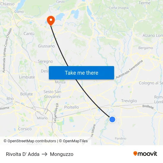 Rivolta d'Adda to Monguzzo map