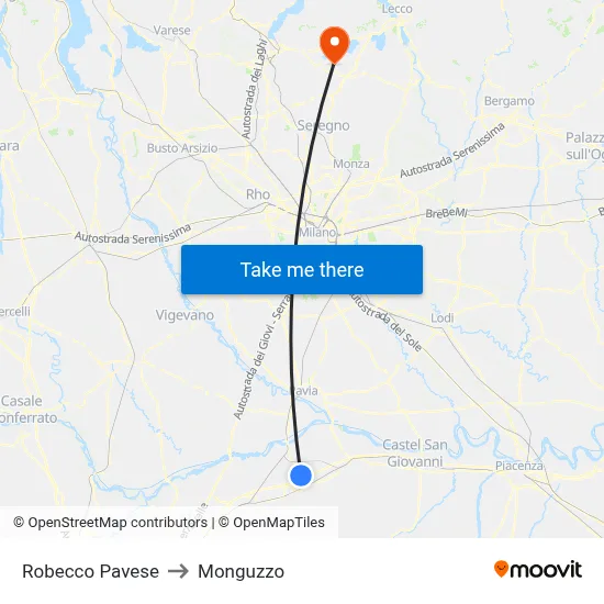 Robecco Pavese to Monguzzo map