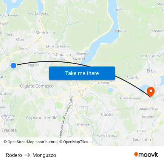 Rodero to Monguzzo map