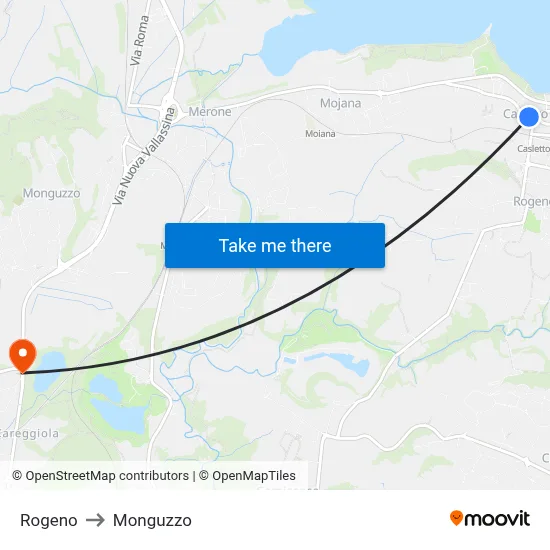 Rogeno to Monguzzo map