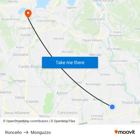 Roncello to Monguzzo map