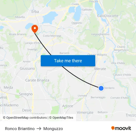 Ronco Briantino to Monguzzo map