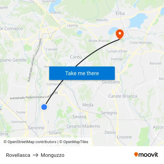 Rovellasca to Monguzzo map