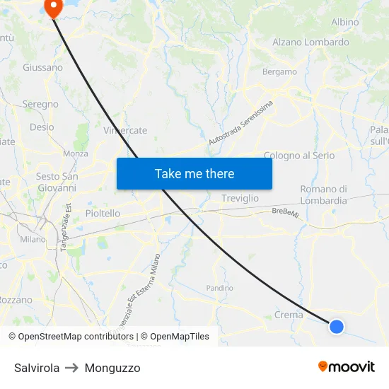 Salvirola to Monguzzo map