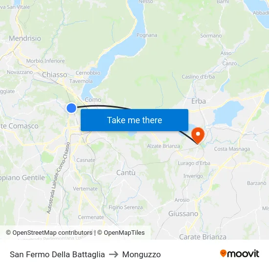 San Fermo Della Battaglia to Monguzzo map