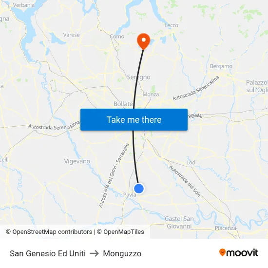 San Genesio Ed Uniti to Monguzzo map