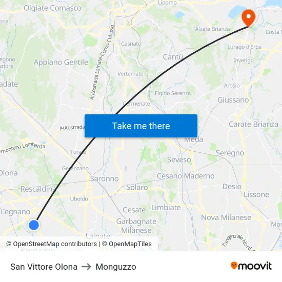 San Vittore Olona to Monguzzo map