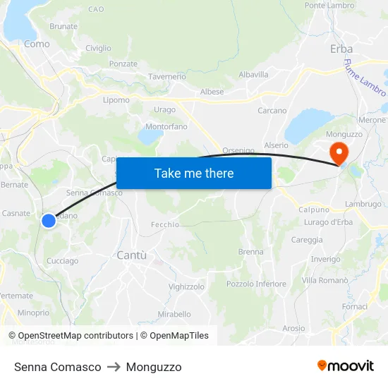 Senna Comasco to Monguzzo map
