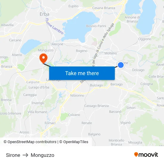 Sirone to Monguzzo map