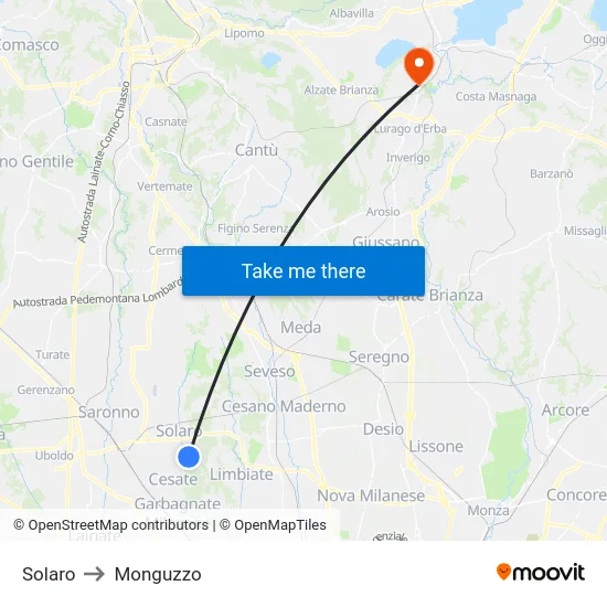 Solaro to Monguzzo map