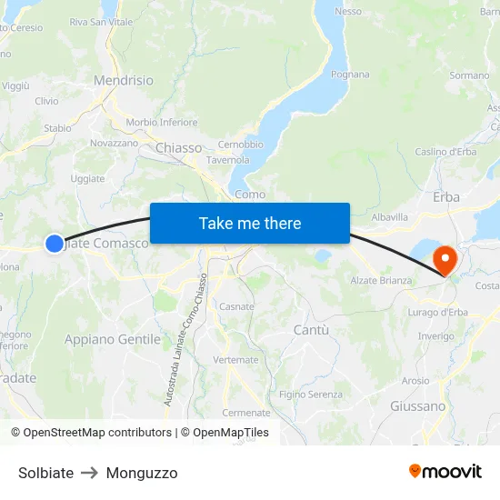 Solbiate to Monguzzo map