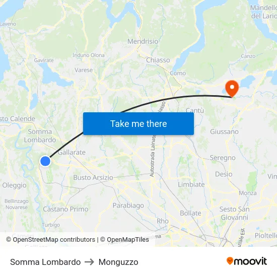 Somma Lombardo to Monguzzo map