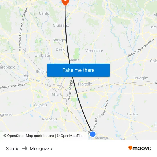 Sordio to Monguzzo map