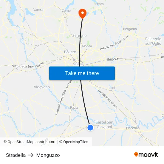 Stradella to Monguzzo map