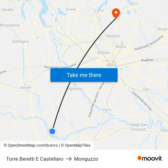Torre Beretti e Castellaro to Monguzzo map