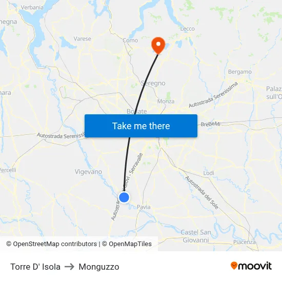 Torre D' Isola to Monguzzo map