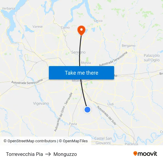 Torrevecchia Pia to Monguzzo map