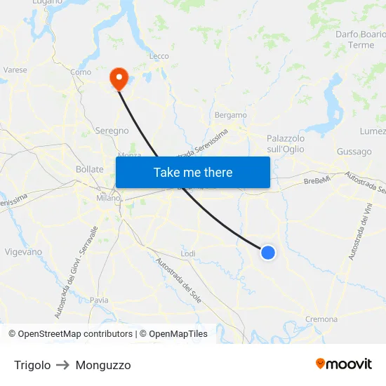 Trigolo to Monguzzo map