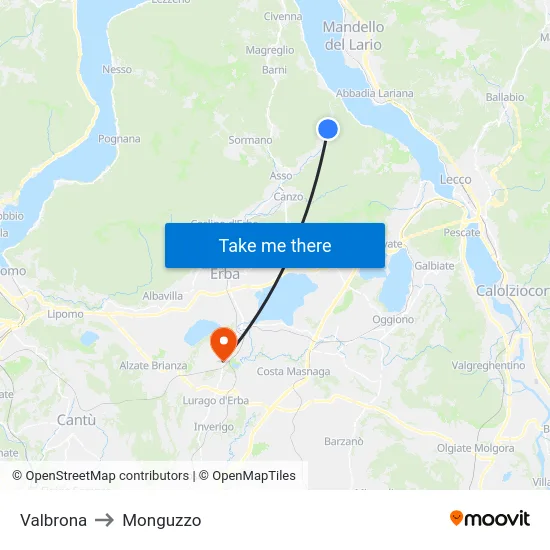 Valbrona to Monguzzo map