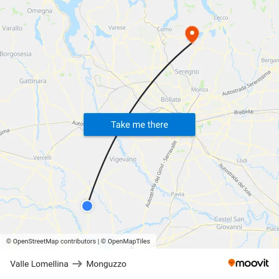 Valle Lomellina to Monguzzo map
