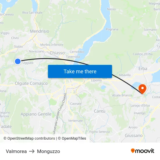 Valmorea to Monguzzo map