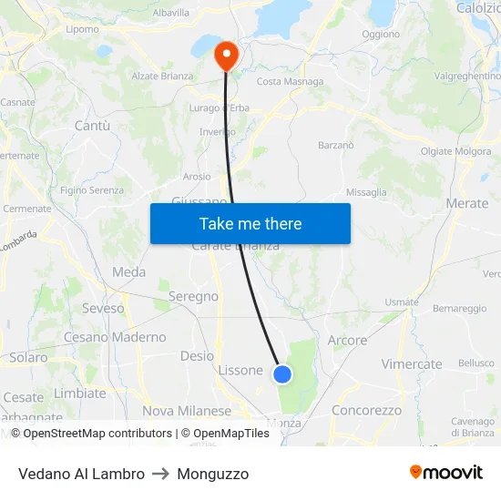 Vedano Al Lambro to Monguzzo map