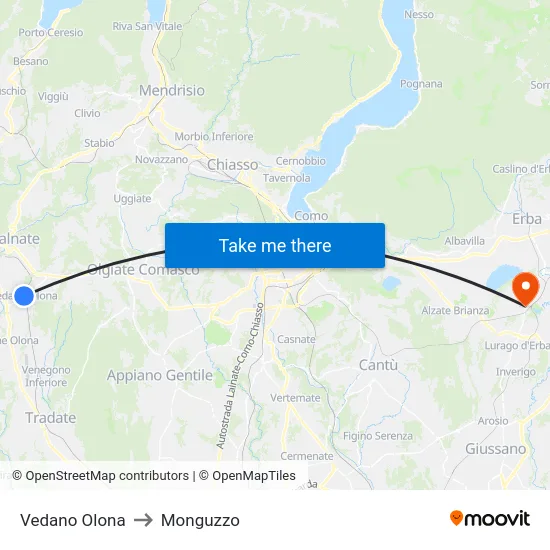 Vedano Olona to Monguzzo map