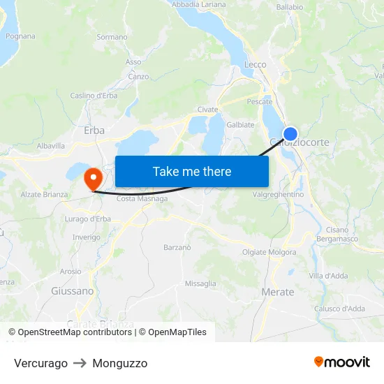 Vercurago to Monguzzo map