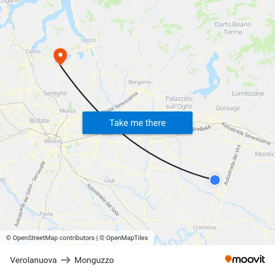 Verolanuova to Monguzzo map