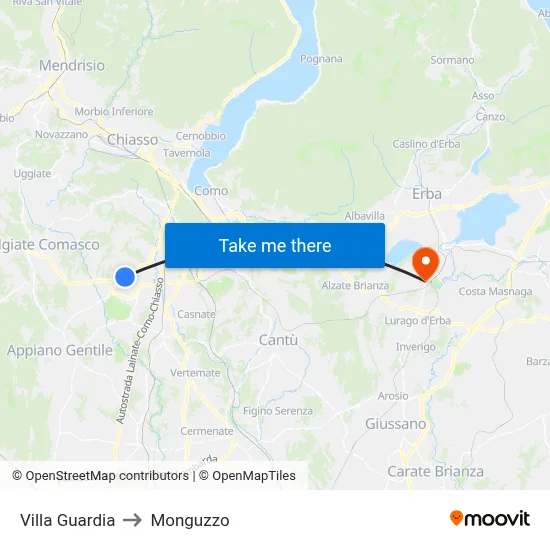 Villa Guardia to Monguzzo map