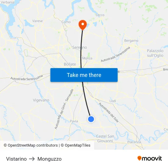 Vistarino to Monguzzo map