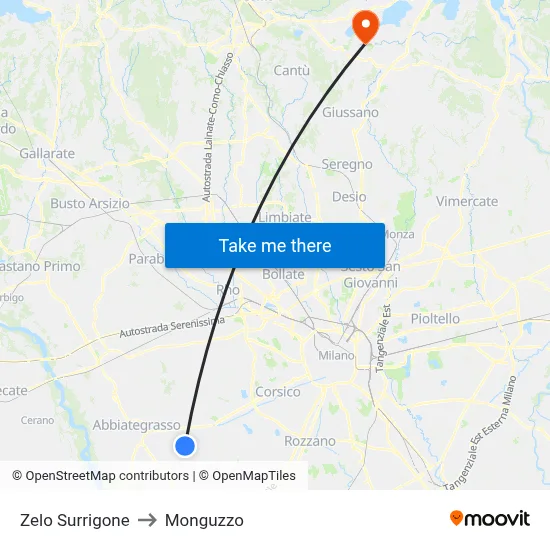 Zelo Surrigone to Monguzzo map