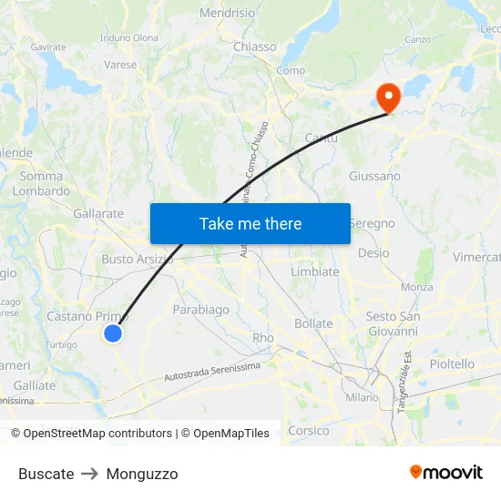 Buscate to Monguzzo map