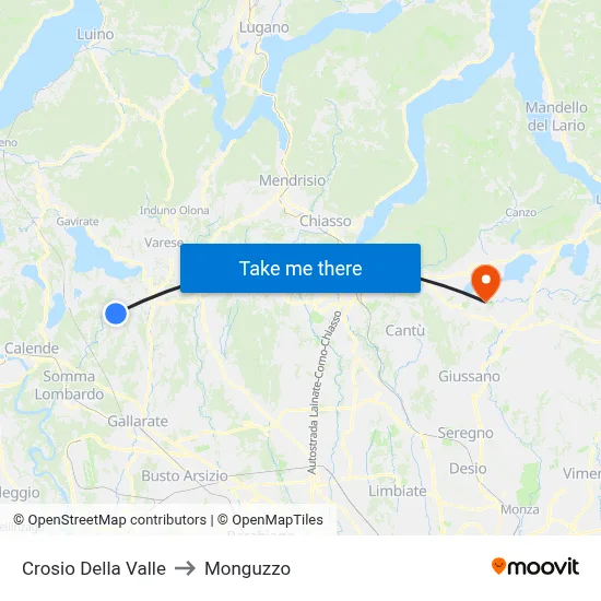 Crosio Della Valle to Monguzzo map