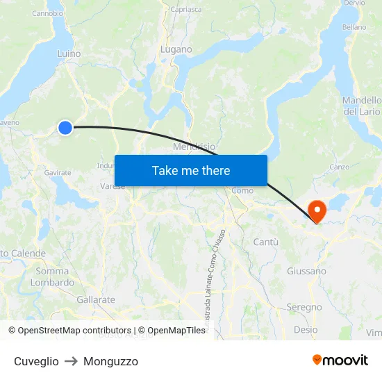 Cuveglio to Monguzzo map