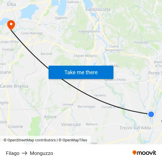 Filago to Monguzzo map